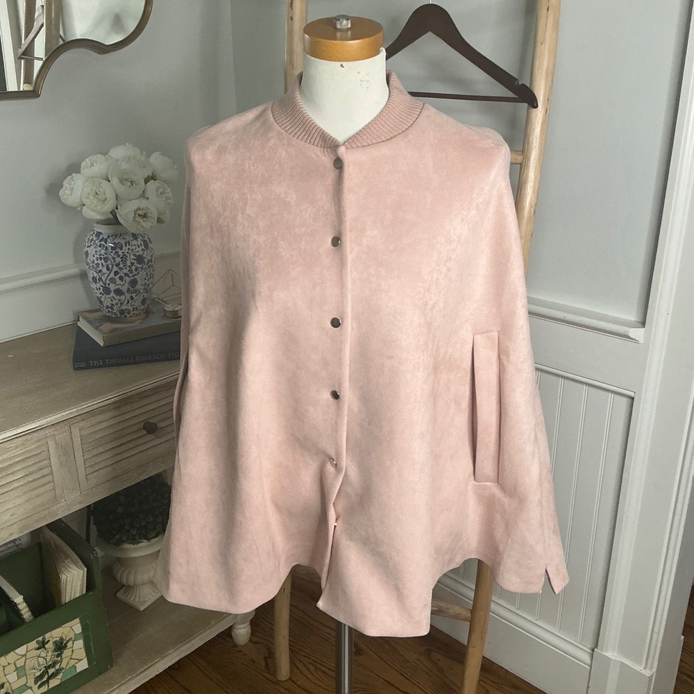 Ann Taylor Womens Blush Pink Faux Suede Snap Front Cape Poncho XS/S